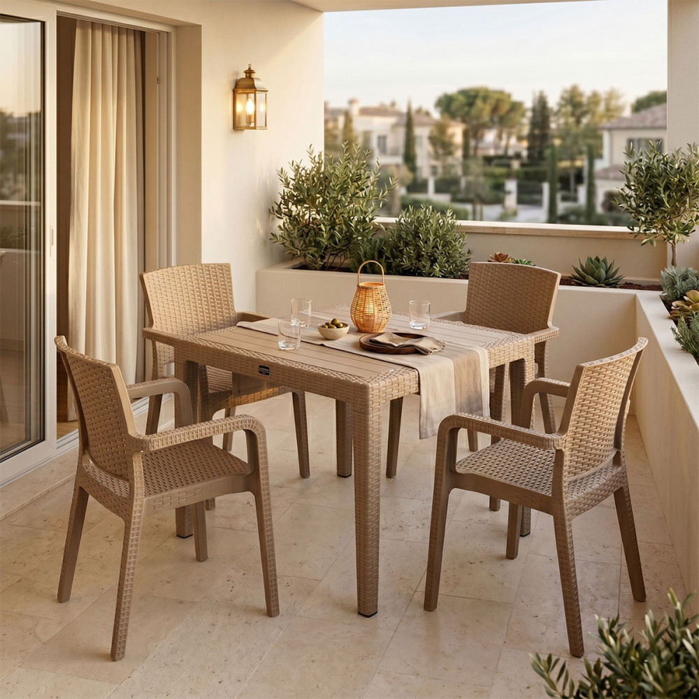 Dining set Explore-Halcyon pakoworld set 5pieces PP cappuccino 90x90x73,5cm