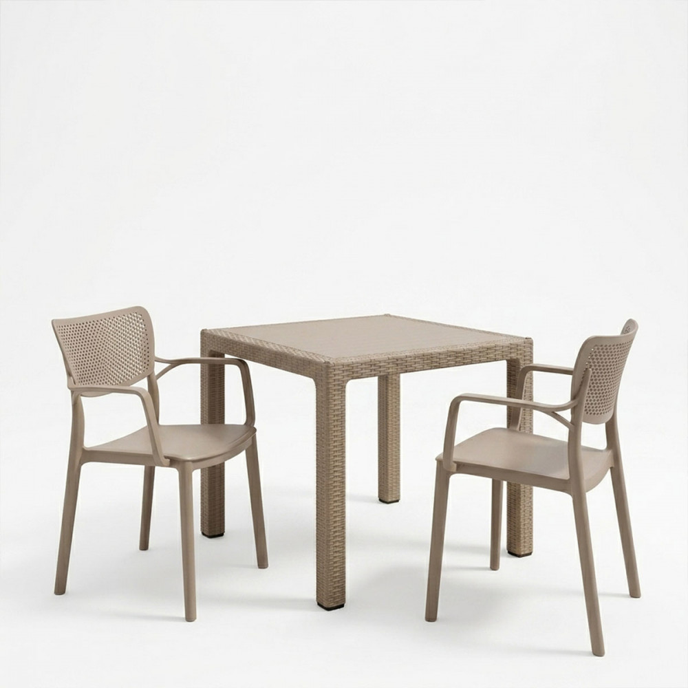 Dining set Explore-Fontline pakoworld set 3pieces PP cappuccino 90x90x73,5cm