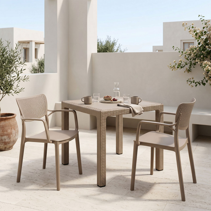 Dining set Explore-Fontline pakoworld set 3pieces PP cappuccino 90x90x73,5cm