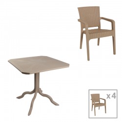 Dining set Groovy-Halcyon pakoworld set 5pieces PP cappuccino 80x80x74,5cm Dining set Groovy-Halcyon pakoworld set 5pieces PP cappuccino 80x80x74,5cm