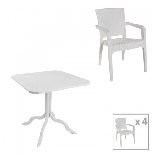 Τραπεζαρία κήπου Groovy-Halcyon pakoworld σετ 5τεμ PP λευκό 80x80x74,5εκ.