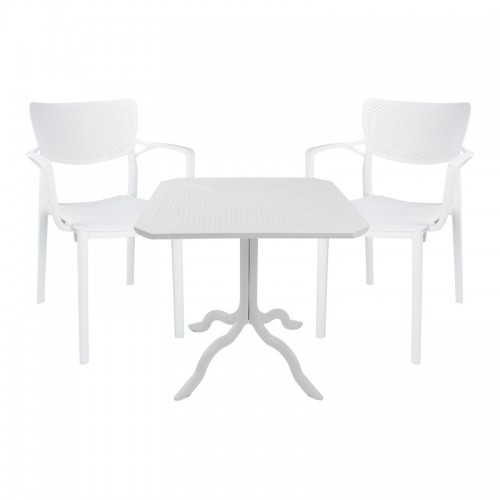 Τραπεζαρία κήπου Groovy-Fontline pakoworld σετ 3τεμ PP λευκό 80x80x74,5εκ.