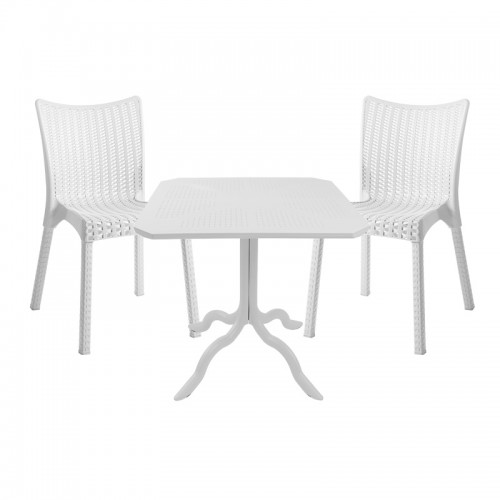 Τραπεζαρία κήπου Groovy-Confident pakoworld σετ 3τεμ PP λευκό 80x80x74,5εκ.