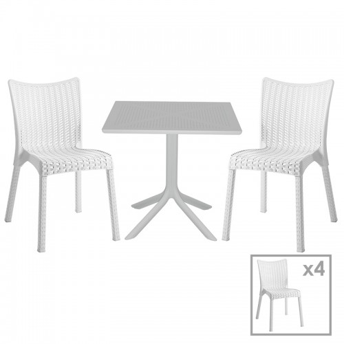 Τραπεζαρία κήπου Groovy-Confident pakoworld σετ 5τεμ PP λευκό 80x80x74,5εκ.