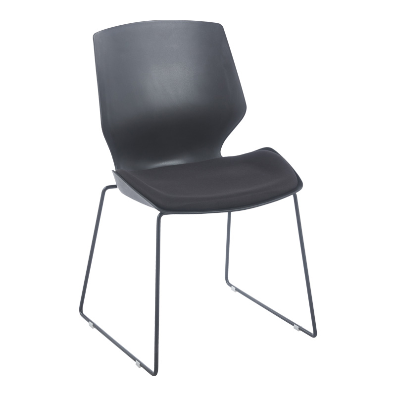 Genuine pakoworld PP-PU visitor chair in black with cushion 47x52x85cm