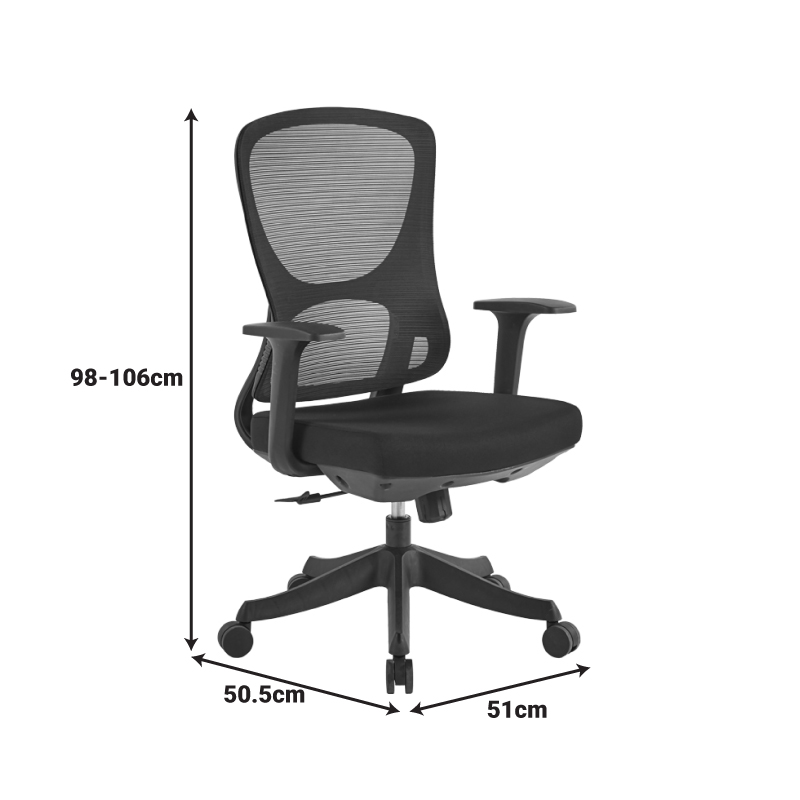 Litulo pakoworld office chair mesh fabric in black 51x50.5x98/106cm