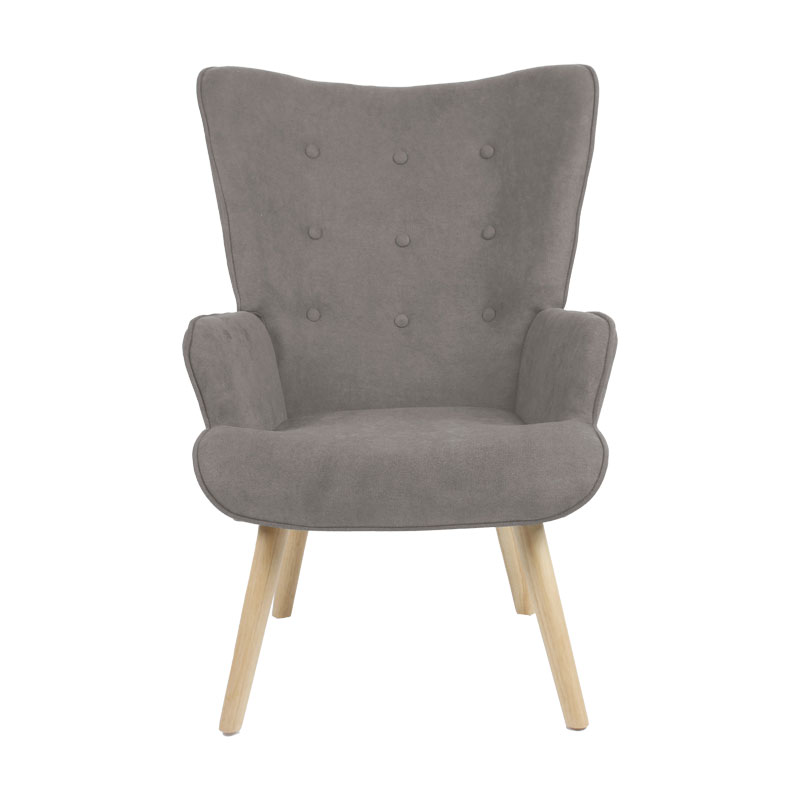 Armchair Fluffy pakoworld fabric grey-natural rubberwood leg 75x69x96cm Armchair Fluffy pakoworld fabric grey-natural rubberwood leg 75x69x96cm