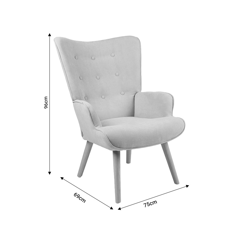Armchair Fluffy pakoworld velvet fabric grey-natural leg 75x69x96cm Armchair Fluffy pakoworld velvet fabric grey-natural leg 75x69x96cm