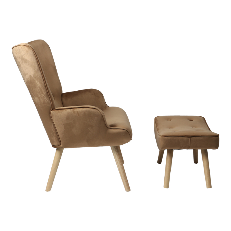Armchair with footstool Vivienne pakoworld velvet fabric taupe-natural leg 75x69x96cm Armchair with footstool Vivienne pakoworld velvet fabric taupe-natural leg 75x69x96cm