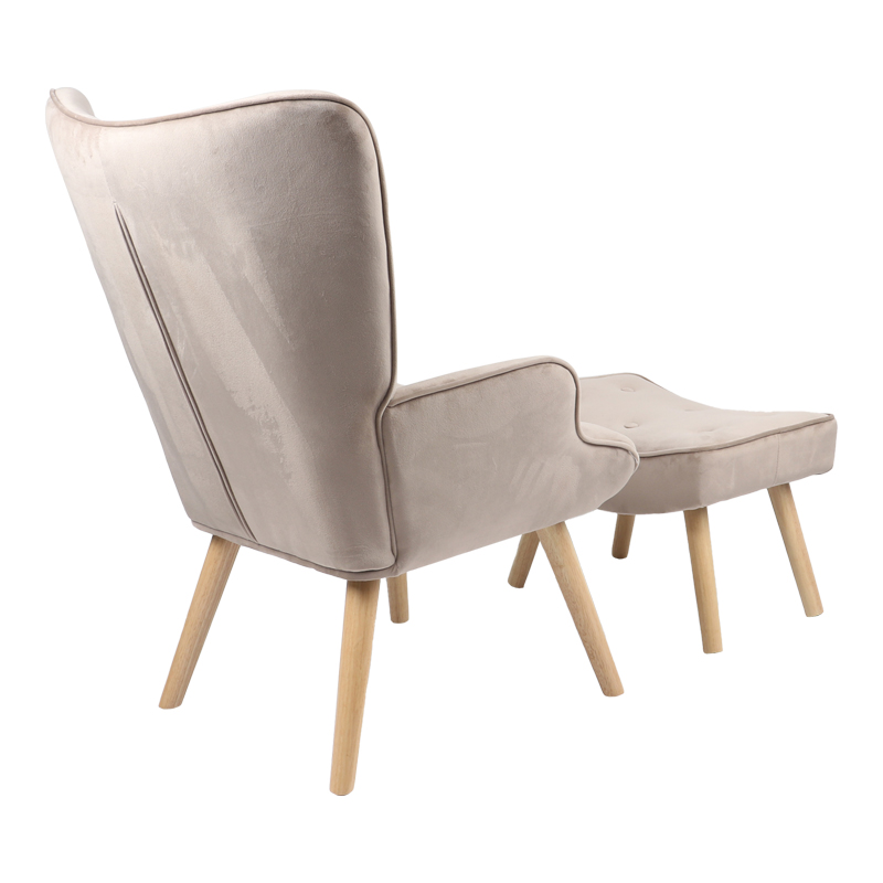 Armchair with footstool Vivienne pakoworld velvet fabric beige-natural leg 75x69x96cm Armchair with footstool Vivienne pakoworld velvet fabric beige-natural leg 75x69x96cm