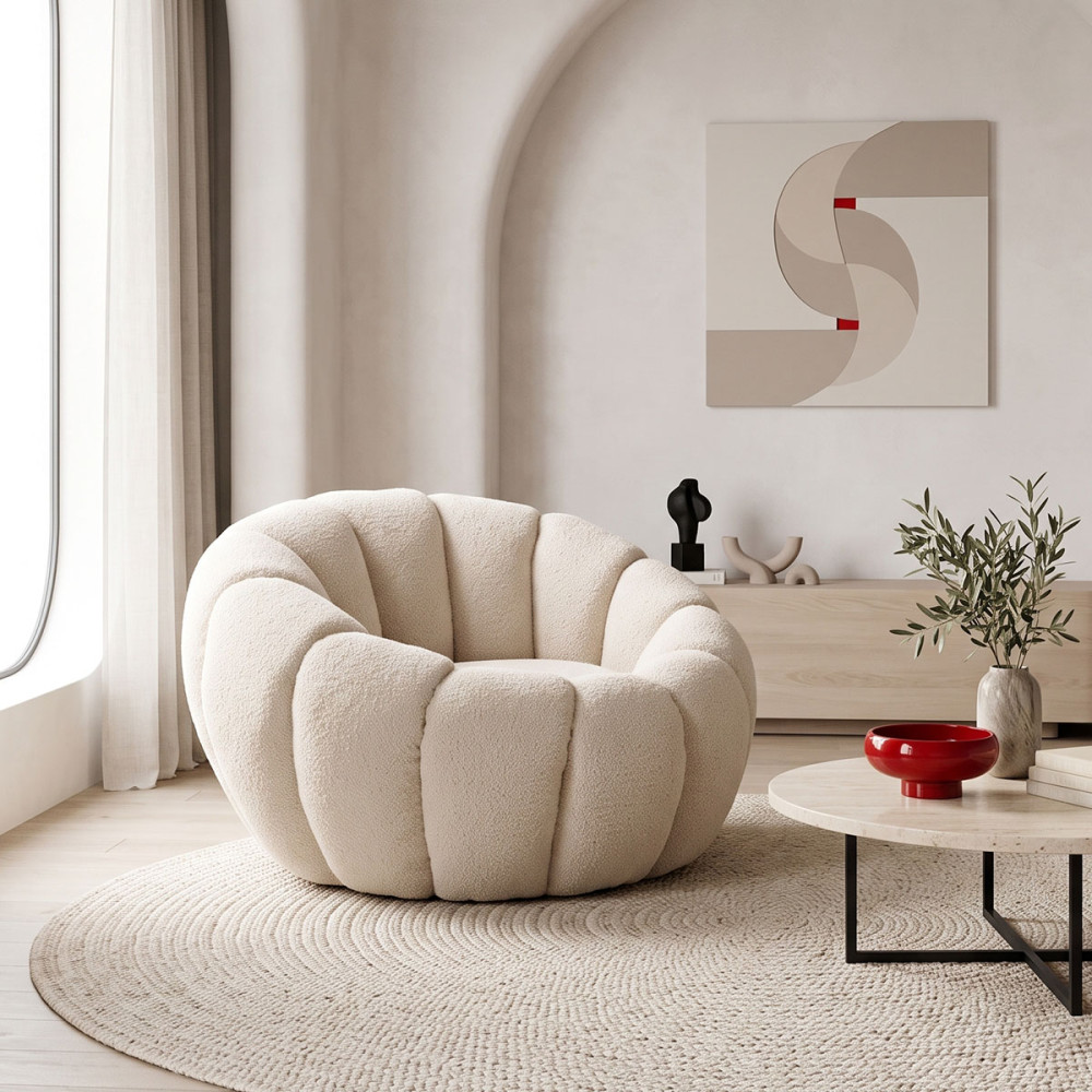 Πολυθρόνα Yannick pakoworld μπουκλέ ύφασμα μπεζ 92x92x60εκ