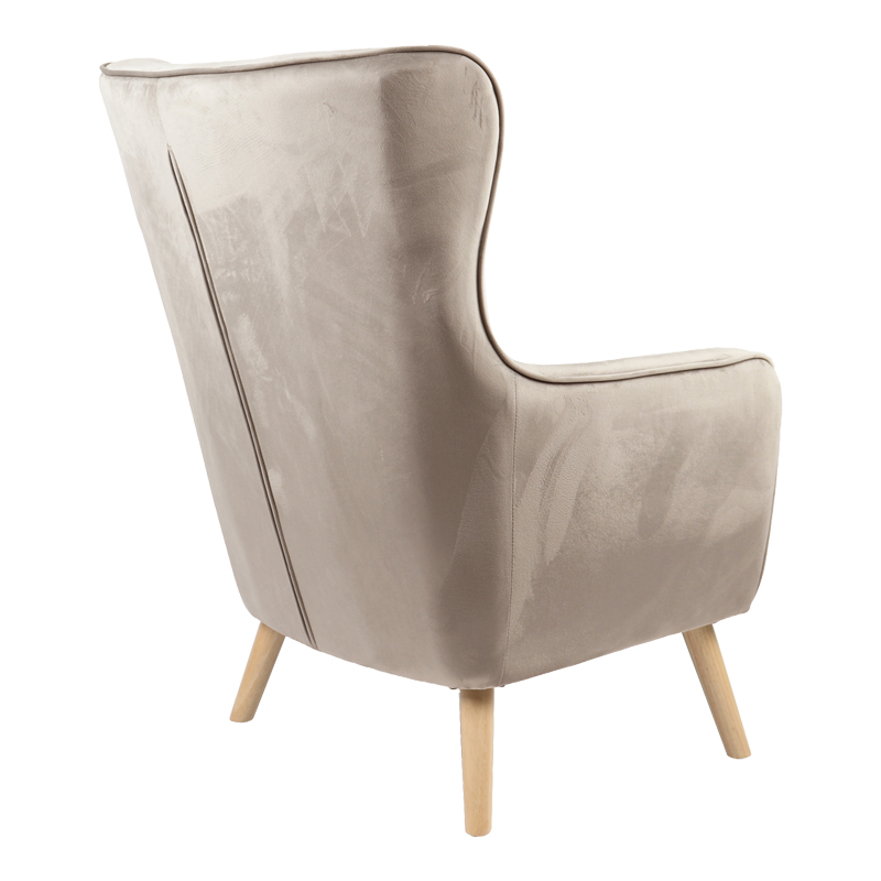 Armchair Insicive pakoworld velvet beige-natural leg 72x89x105cm Armchair Insicive pakoworld velvet beige-natural leg 72x89x105cm