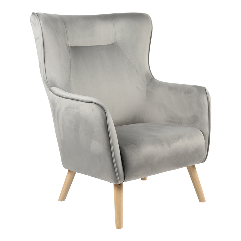 Insicive armchair pakoworld velvet gray-natural leg 72x89x105cm Insicive armchair pakoworld velvet gray-natural leg 72x89x105cm