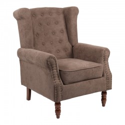 Armchair Piore pakoworld dark brown fabric and rubberwood leg in walnut shade 77x80x106cm Armchair Piore pakoworld dark brown fabric and rubberwood leg in walnut shade 77x80x106cm