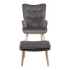 Armchair with footstool Melisia pakoworld velvet grey-natural color wooden leg 59x67x94cm