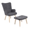 Armchair with footstool Melisia pakoworld fabric dark grey-natural color wooden leg 59x67x94cm