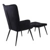 Armchair with footstool Siella pakoworld black velvet-black metal leg 59x67x94cm