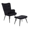 Armchair with footstool Siella pakoworld black velvet-black metal leg 59x67x94cm