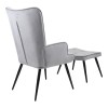 Armchair with footstool Siella pakoworld grey velvet-black metal leg 59x67x94cm