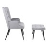 Armchair with footstool Siella pakoworld grey velvet-black metal leg 59x67x94cm