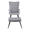 Armchair with footstool Siella pakoworld grey velvet-black metal leg 59x67x94cm