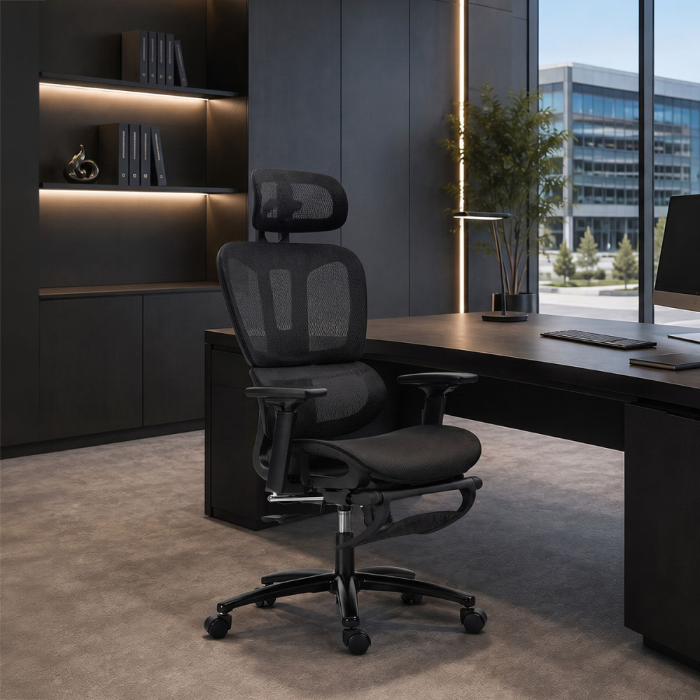 Office chair manager with footrest Verdant pakoworld Premium Quality mesh black