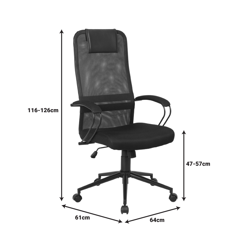 Office chair Lord I pakoworld fabric in black shade-leg chrome metal 64x61x116-126cm
