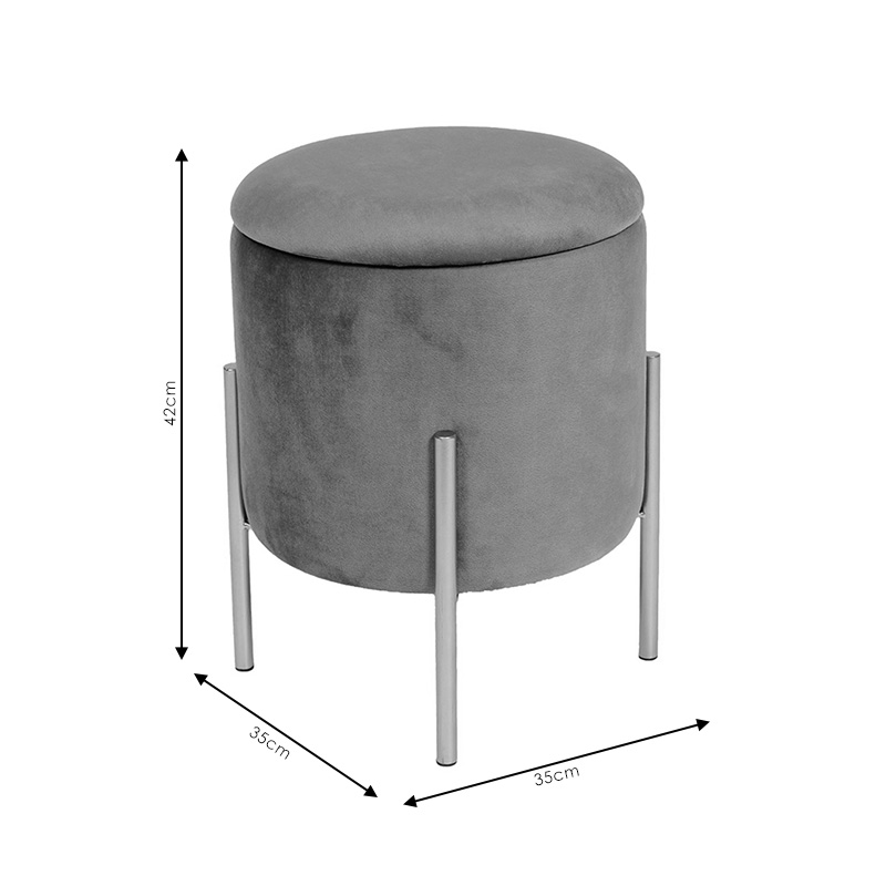 Stool Creativity pakoworld velvet grey-golden D35x42cm Stool Creativity pakoworld velvet grey-golden D35x42cm