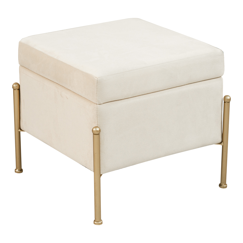 Stool-trunk Panton pakoworld velvet cream-golden 40x40x36,5cm Stool-trunk Panton pakoworld velvet cream-golden 40x40x36,5cm