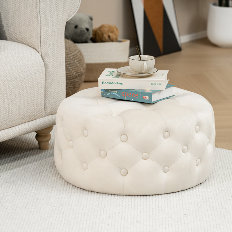 Pouf stool Ferdia pakoworld velvet cream D59x28.5cm Pouf stool Ferdia pakoworld velvet cream D59x28.5cm