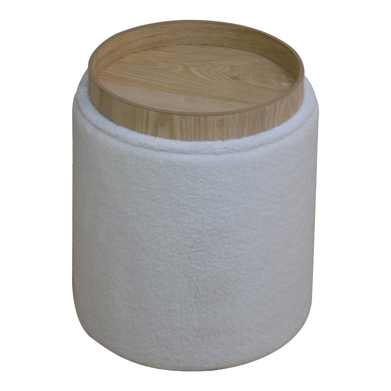 Batur stool-trunk pakoworld boucle fabric in white shade D34x38cm