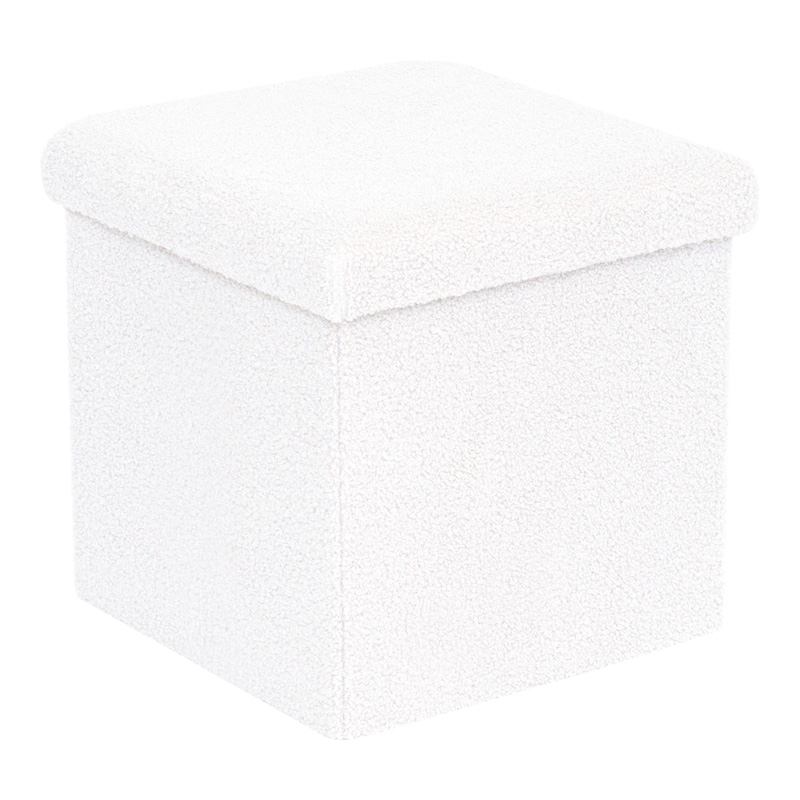 Crystal stool-trunk pakoworld bouclé fabric in ivory shade 38x38x38cm