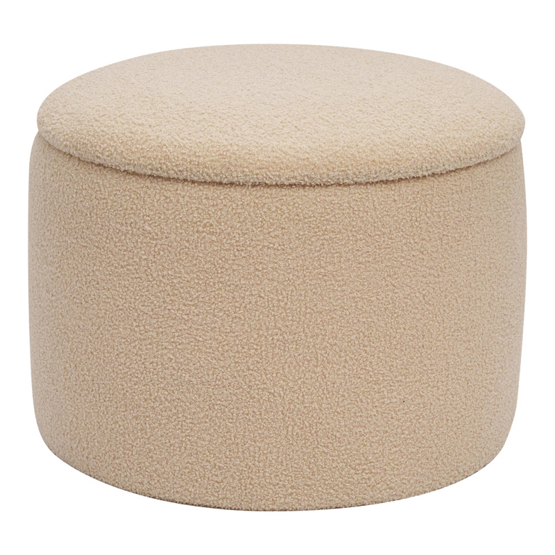 Roundy stool-trunk pakoworld boucle fabric in beige shade Φ55x41.5cm