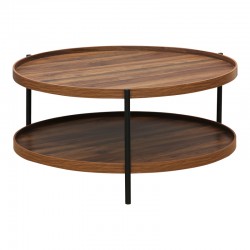 Coffee table Portogie pakoworld mdf walnut - metal black D80x40cm Coffee table Portogie pakoworld mdf walnut - metal black D80x40cm
