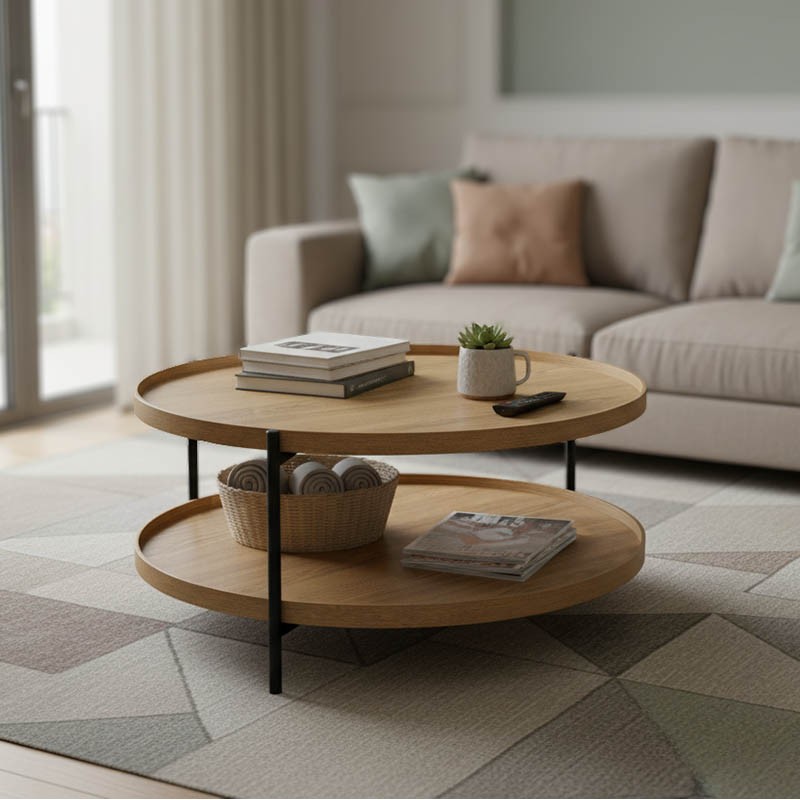 Coffee table Portogie pakoworld mdf natural - metal black D80x40cm