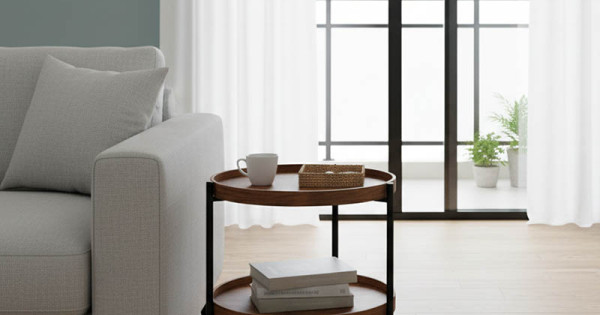 Side table Portogie pakoworld mdf walnut - metal black D40x50cm