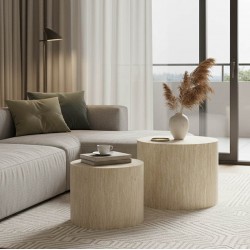 Side tables 2pcs Zonar pakoworld MDF in travertine look