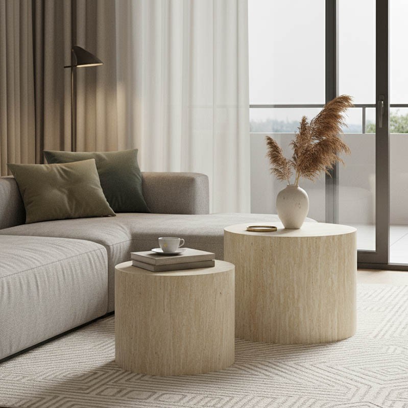 Side tables 2pcs Zonar pakoworld MDF in travertine look