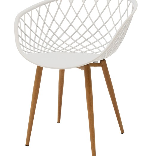 Armchair Ezra pakoworld white pp-natural metal leg 63x55x83cm