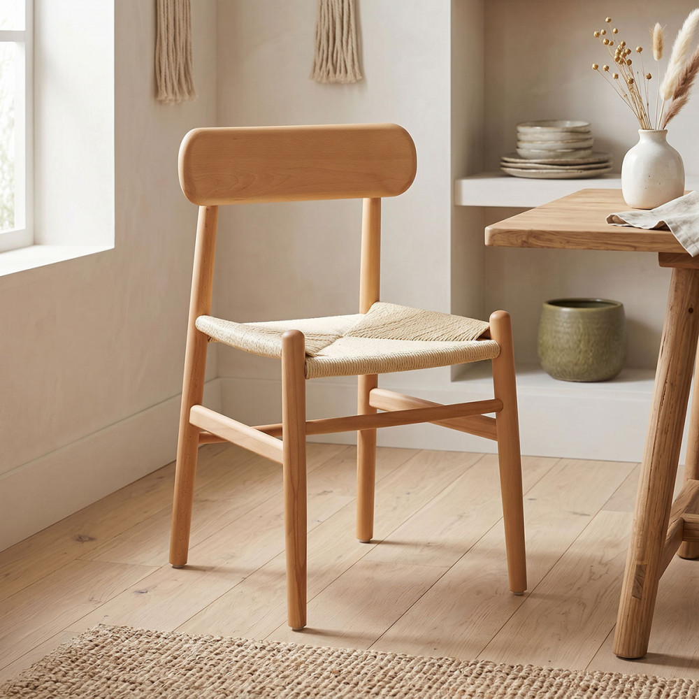 Καρέκλα Thomas pakoworld ξύλο οξιάς φυσικό-έδρα φυσικό σχοινί 44x36x79εκ