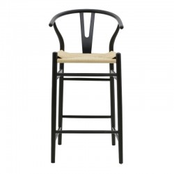 Bar stool Wishbone pakoworld black beech wood-natural rope 53x54x107cm Bar stool Wishbone pakoworld black beech wood-natural rope 53x54x107cm