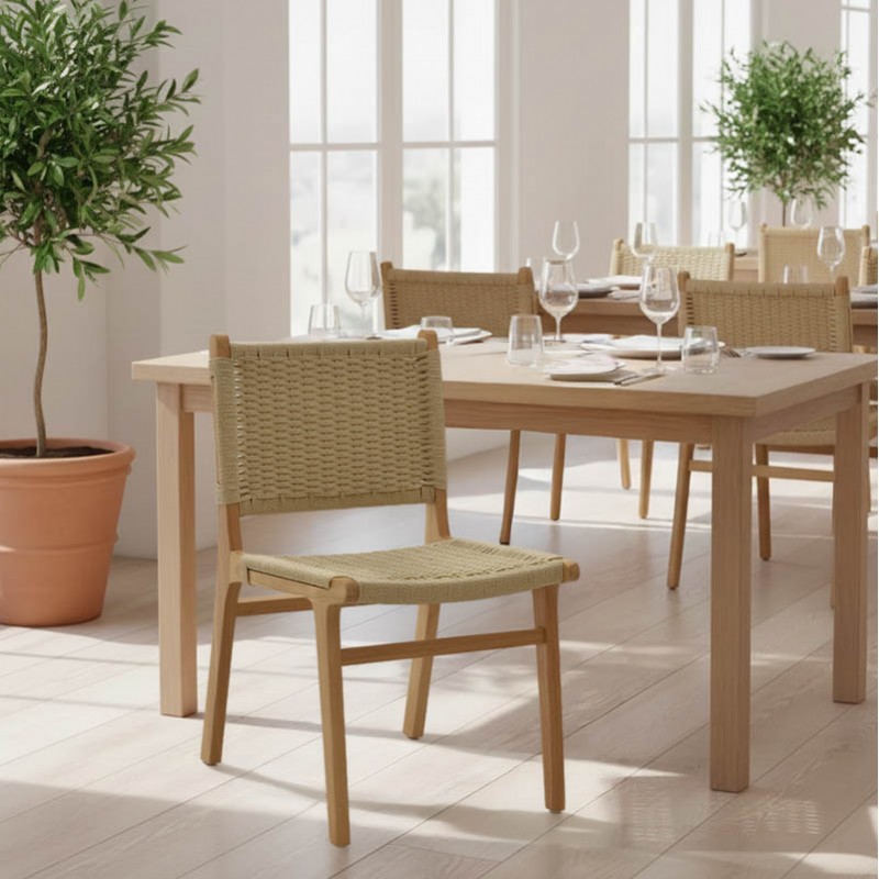 Καρέκλα Julien pakoworld rubberwood φυσικό-έδρα φυσικό σχοινί 61x54x85εκ