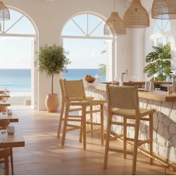 Σκαμπό μπαρ Julien pakoworld rubberwood φυσικό-έδρα φυσικό σχοινί 45x46x95εκ