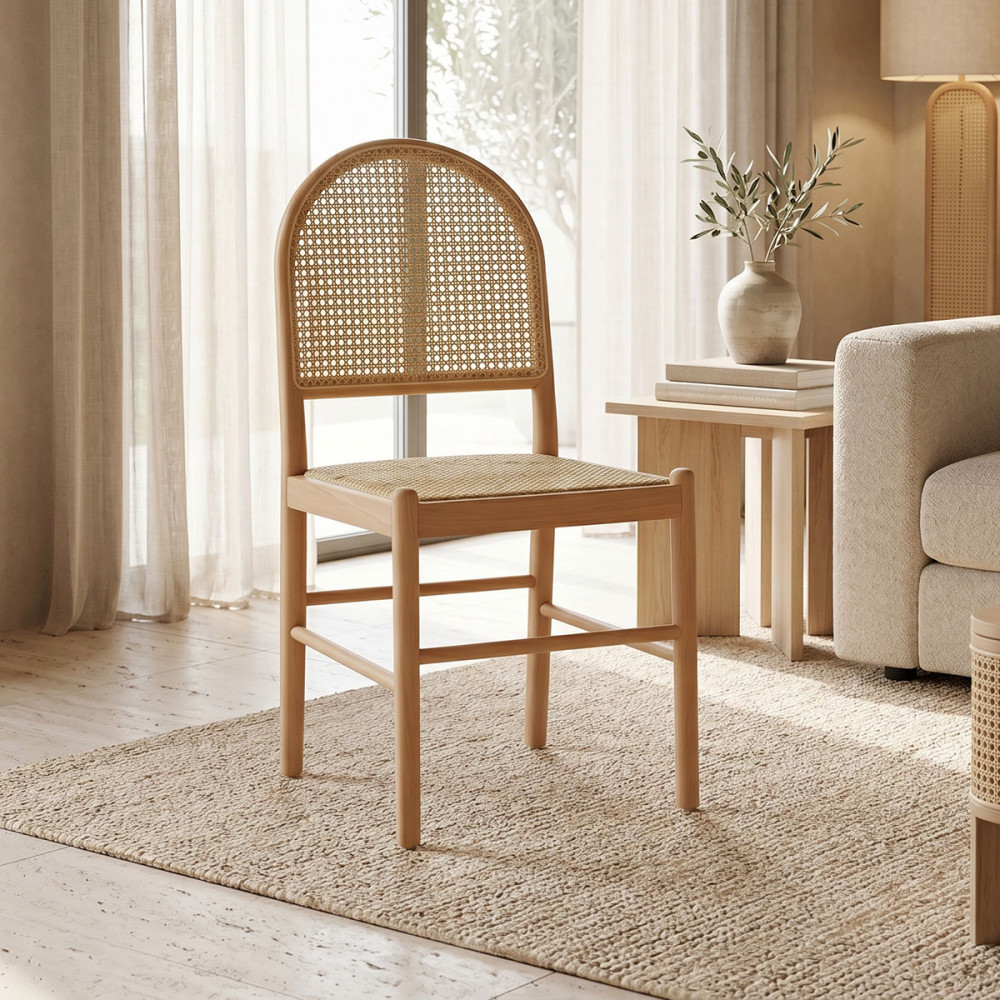Chair Alessia pakoworld natural beech wood- rattan natural 43x44x89cm
