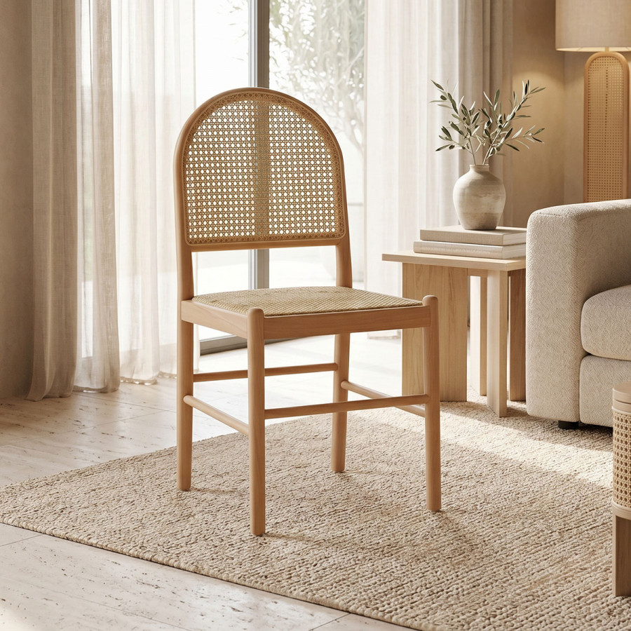 Chair Alessia pakoworld natural beech wood- rattan natural 43x44x89cm