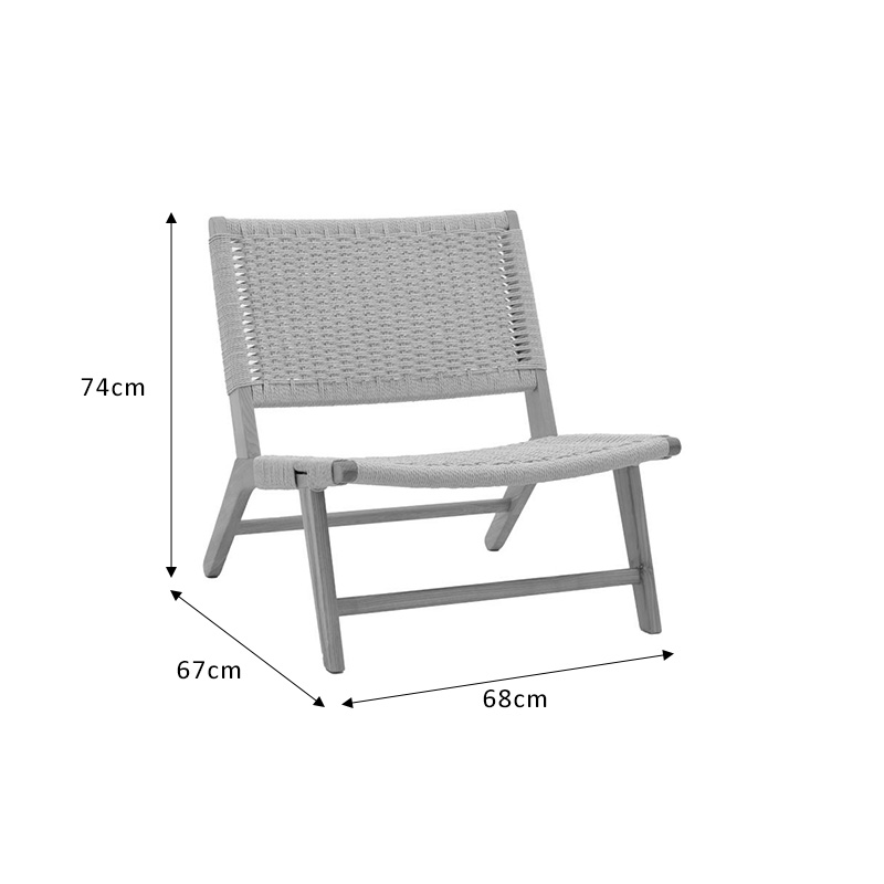 Πολυθρόνα Filippo pakoworld ξύλο οξιάς φυσικό-έδρα χρώμα φυσικό σχοινί 68x69x74εκ