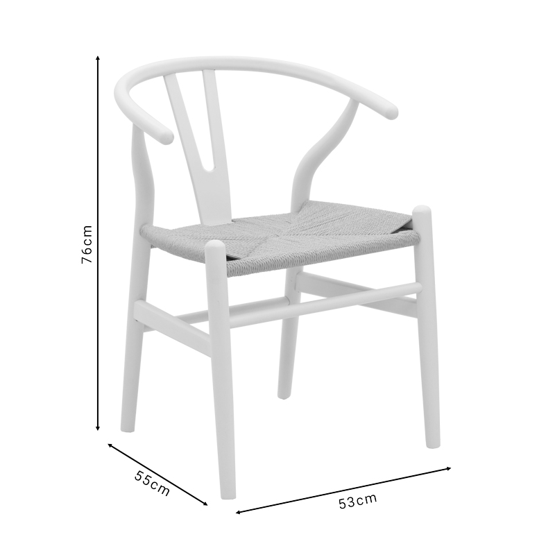 Wishbone chair pakoworld white beech wood-seat with rope in natural shade 53x55x76cm Wishbone chair pakoworld white beech wood-seat with rope in natural shade 53x55x76cm