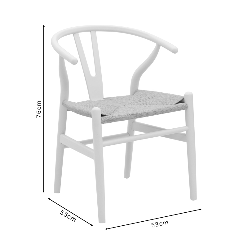 Καρέκλα Wishbone pakoworld λευκό rubberwood-έδρα φυσικό σχοινί 53x55x76εκ