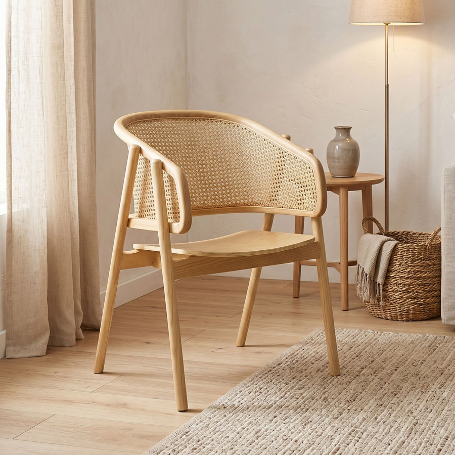 Πολυθρόνα Wenzy pakoworld φυσικό Rattan - μασίφ ξύλο toon 58x58x82εκ