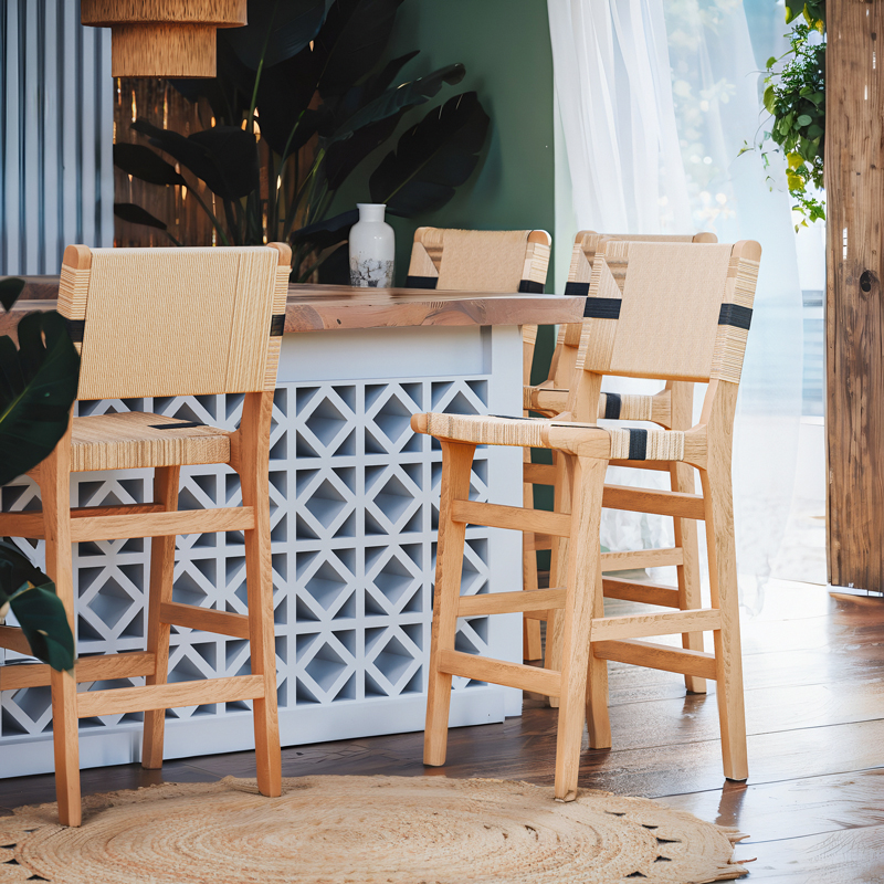 Bar stool Julien pakoworld natural rubberwood-natural-black rope 45x46x95cm Bar stool Julien pakoworld natural rubberwood-natural-black rope 45x46x95cm